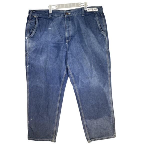 Carhartt Other - Carhartt Flame Resistant Jeans Mens 44x30 Blue Denim Utility Work Paint Stains
